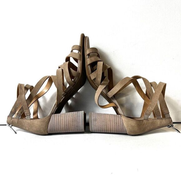 Franco Sarto Womens Sz 8.5 M Strappy Chunky Heels Open Toe Sandals Beige Leather - Picture 5 of 11